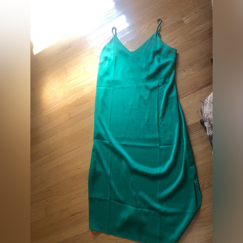 Reitmans Emerald Satin Slip Midi Dress, size small